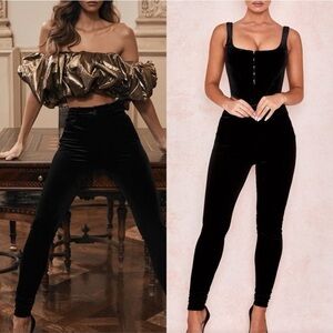 HOUSE OF CB MARCELLA BLACK VELVET HIGH WAIST SKINNY TROUSERS SIZE SMALL